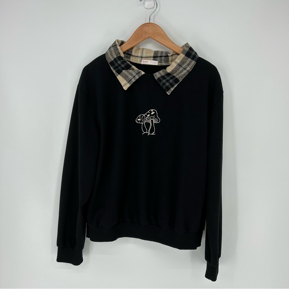 ROMWE Black Top with Plaid Collar